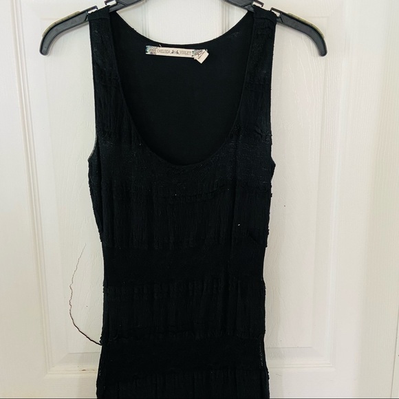 CHELSEA & VIOLET black lace boho maxi form fitting body con dress Size XS